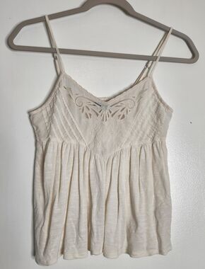 American Eagle XS Cream Cropped Babydoll Top Adjustable Straps Boho Tank